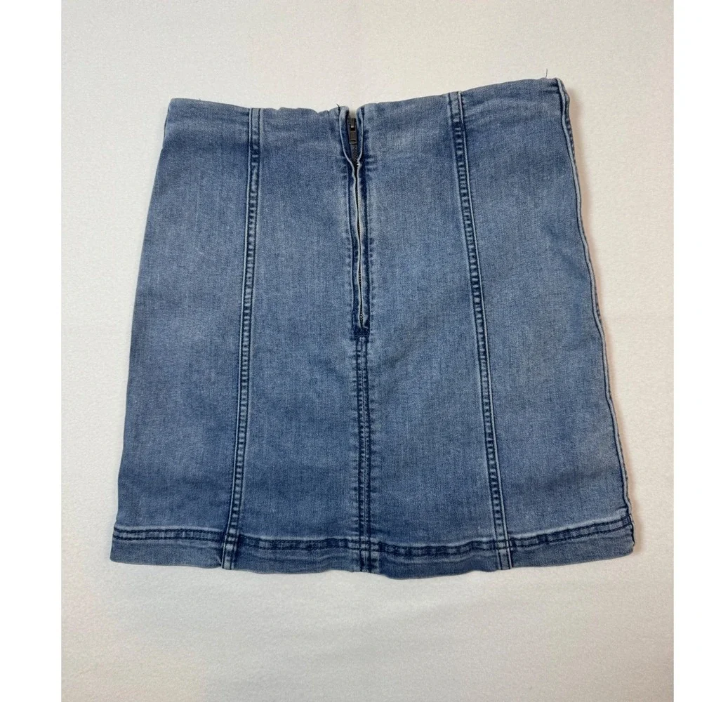 Boho Free People Denim Mini Skirt Womens 8 Blue Medium Wash‎ Seamed Back Zip